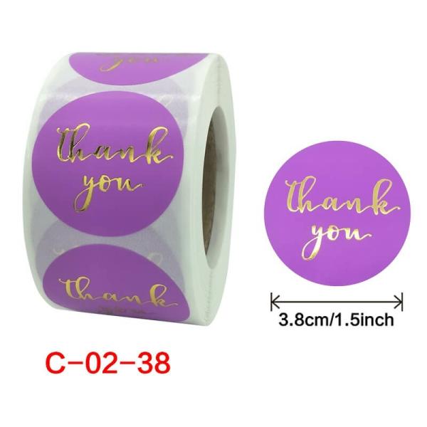 3.8Cm Round Purple Thank You Gold Print Stickers 50Pk  |   Thank You Stickers