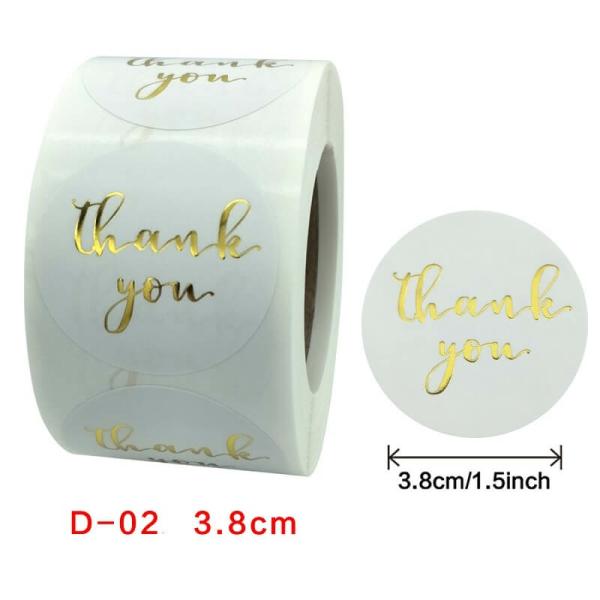 3.8Cm Round White Thank You Gold Print Stickers 50Pk  |   Thank You Stickers