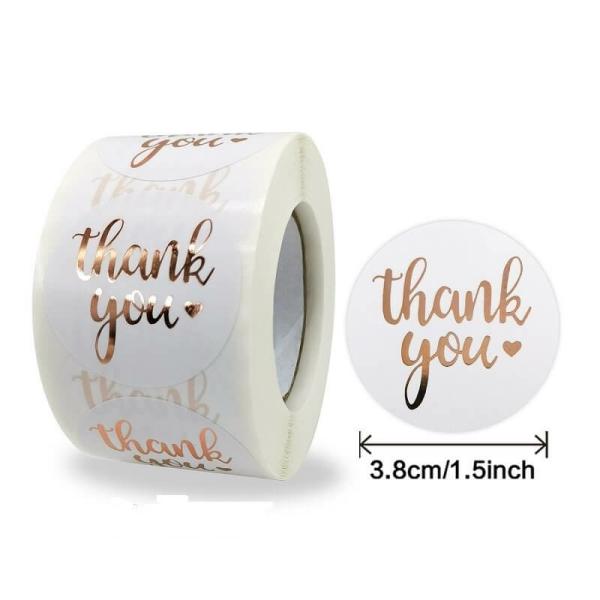 3.8Cm Round White Thank You Rose Gold Print Stickers 50Pk  |   Thank You Stickers