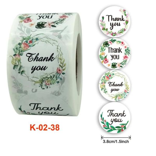 3.8Cm Round White Thank You Stickers – 4 Designs 50Pk  |   Thank You Stickers