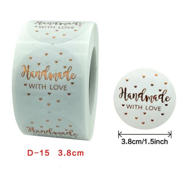 3.8Cm White Handmade With Love Rose Gold Hearts Stickers 50Pk  |   Thank You Stickers