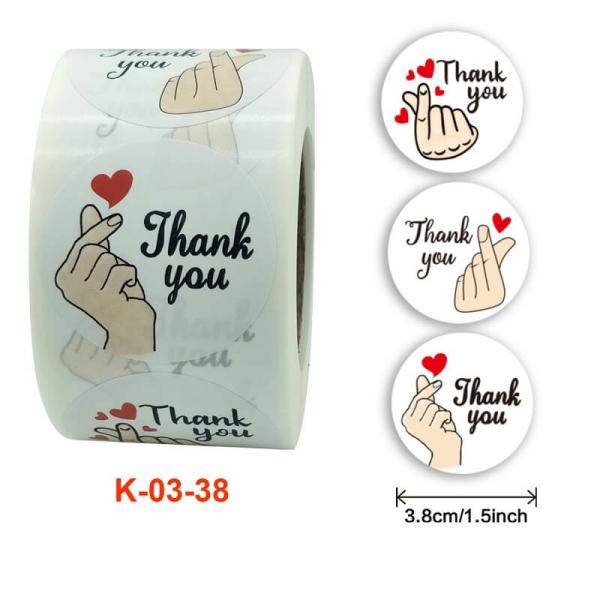 3.8Cm White Thank You Korean Finger Heart Stickers 50Pk  |   Thank You Stickers