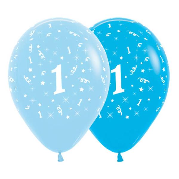 30Cm Age 1 Fashion Blue & Royal Blue Latex Balloons 6Pk  |   Printed Balloons