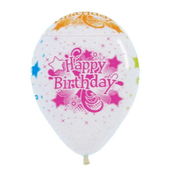 30Cm Happy Birthday Crystal Clear & Neon Latex Balloons 12Pk  |   Neon Balloons