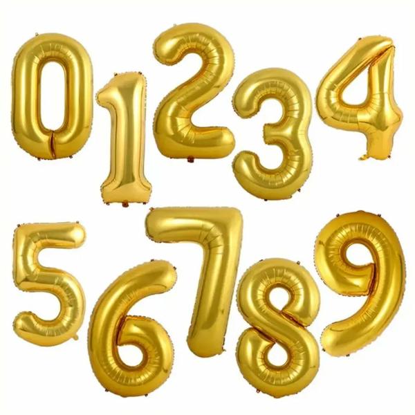 32-Inch Giant Gold 0-9 Number Foil Balloon  |   32-Inch Numbers