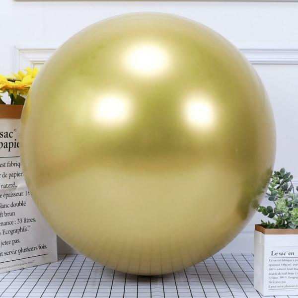 36-Inch Jumbo Round Metallic Chrome Gold Latex Balloon  |   Giant Balloons