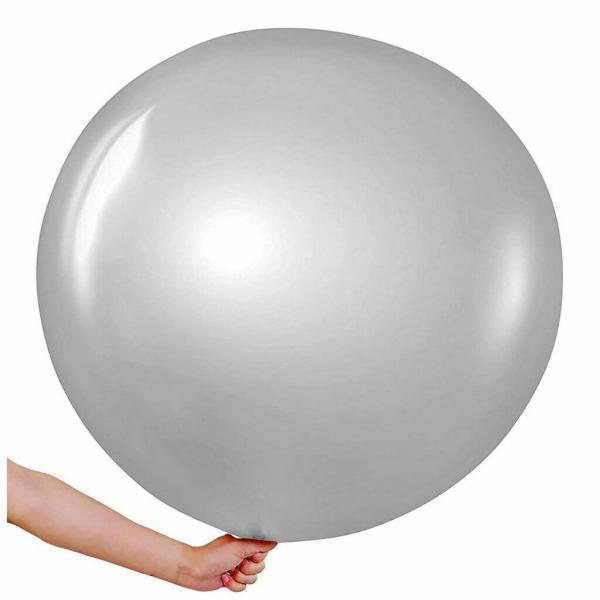 36-Inch Jumbo Round Silver Latex Party Balloon  |   Plain Colour