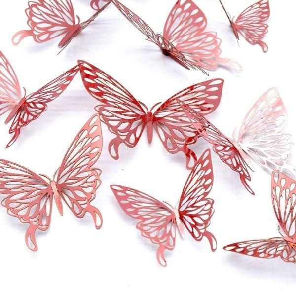 3D Butterfly Wall Stickers 12Pk – Metallic Rose Gold  |   3D Butterfly Stickers