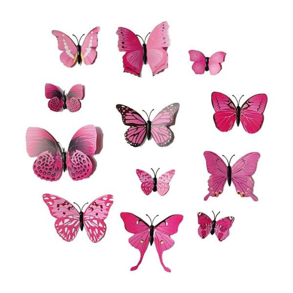 3D Magnetic Butterfly Decals Decorations 12Pk – Pink  |   3D Butterfly Stickers