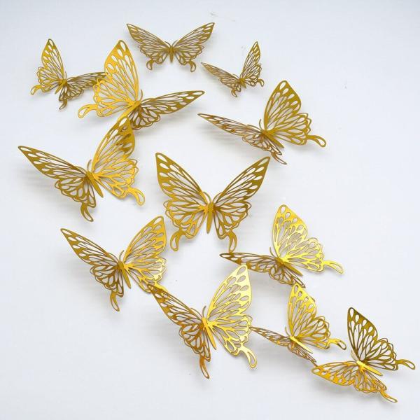 3D Paper Butterfly Wall Stickers 12Pk – Metallic Gold  |   3D Butterfly Stickers