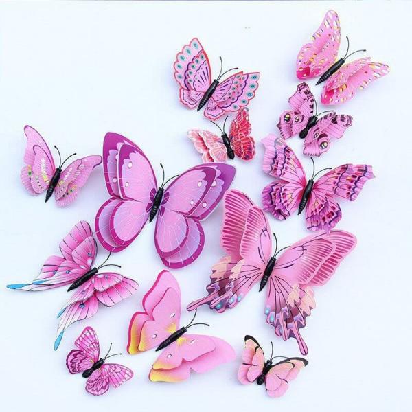 3D Pink Butterfly Magnetic Stickers 12Pk  |   3D Butterfly Stickers