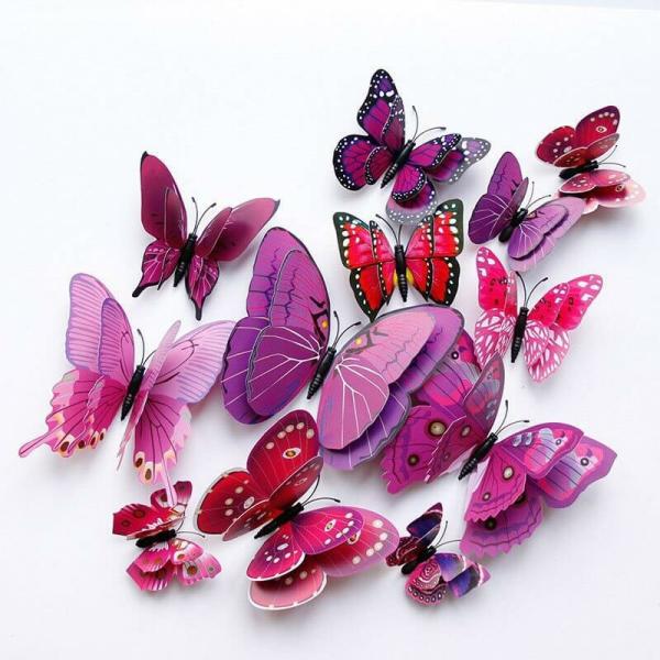 3D Purple Butterfly Magnetic Stickers 12Pk  |   3D Butterfly Stickers