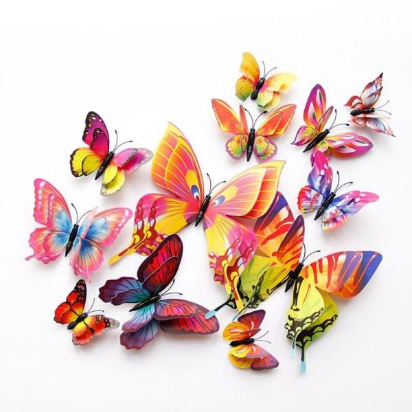 3D Rainbow Butterfly Magnetic Stickers 12Pk – Style 3  |   3D Butterfly Stickers