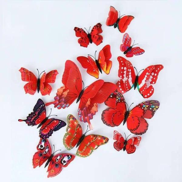 3D Red Butterfly Magnetic Stickers 12Pk  |   3D Butterfly Stickers