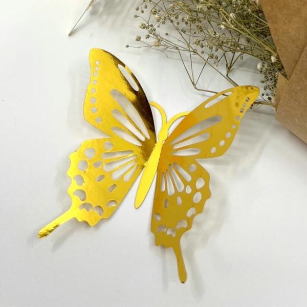 3D Removable Paper Butterfly Wall Sticker 3 Size 12 Pack – Metallic Gold  |   3D Butterfly Stickers