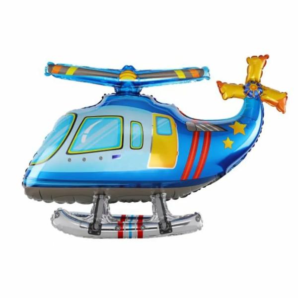 3D Standing Blue Helicopter Foil Balloon  |   Shaped Balloons