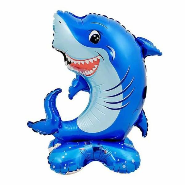 3D Standing Cheeky Blue Shark Foil Balloon  |   Shaped Balloons