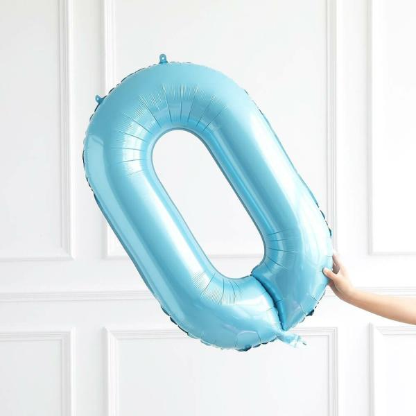 40-Inch Jumbo Pastel Blue Number 0 Foil Balloon  |   40-Inch Numbers