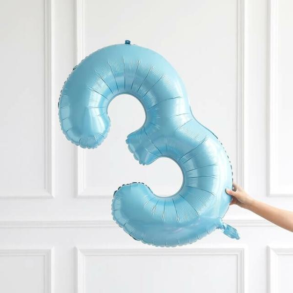 40-Inch Jumbo Pastel Blue Number 3 Foil Balloon  |   Number Balloons