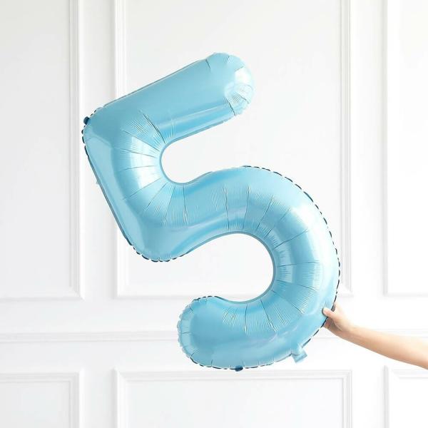 40-Inch Jumbo Pastel Blue Number 5 Foil Balloon  |   Number Balloons