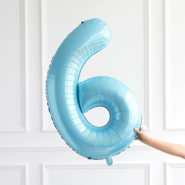 40-Inch Jumbo Pastel Blue Number 6 Foil Balloon  |   Number Balloons