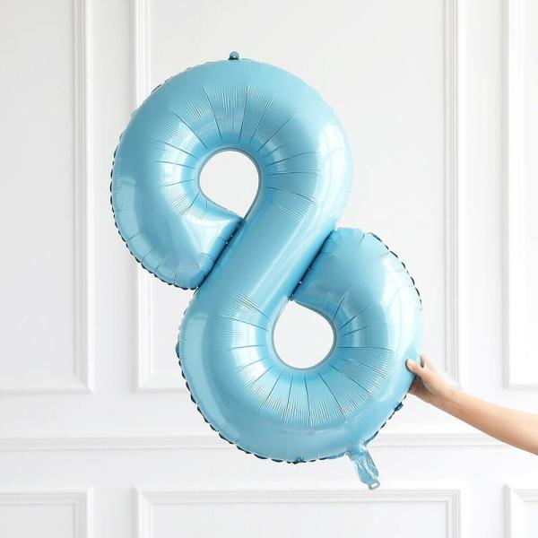 40-Inch Jumbo Pastel Blue Number 8 Foil Balloon  |   Number Balloons