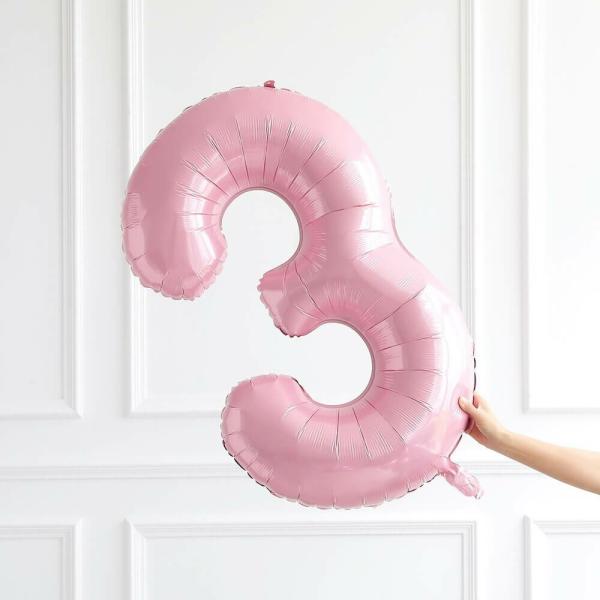 40-Inch Jumbo Pastel Pink Number 3 Foil Balloon  |   40-Inch Numbers