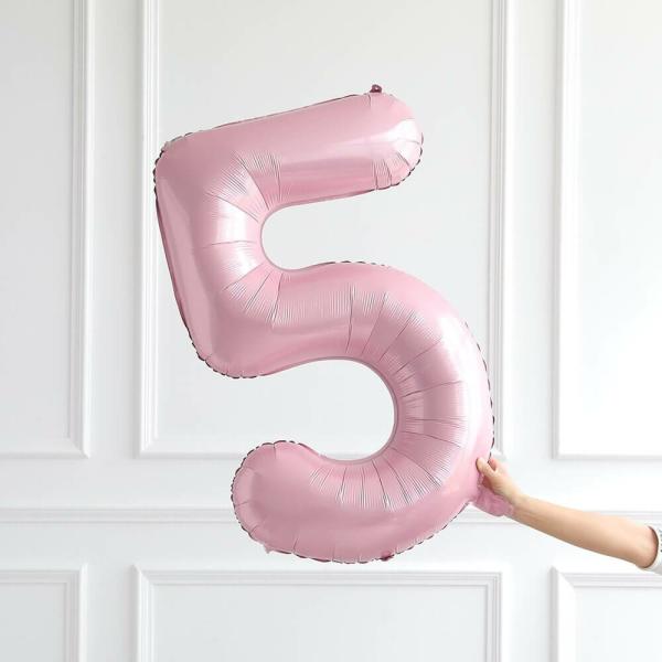 40-Inch Jumbo Pastel Pink Number 5 Foil Balloon  |   40-Inch Numbers