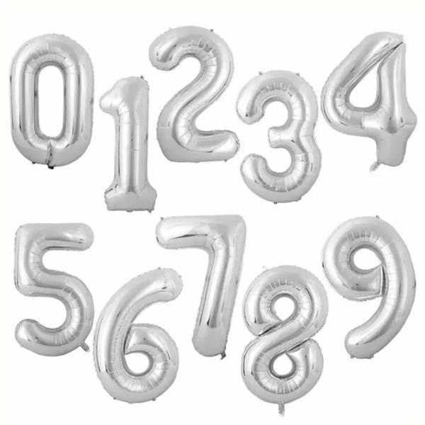 40-Inch Jumbo Silver 0-9 Number Foil Balloon  |   40-Inch Numbers