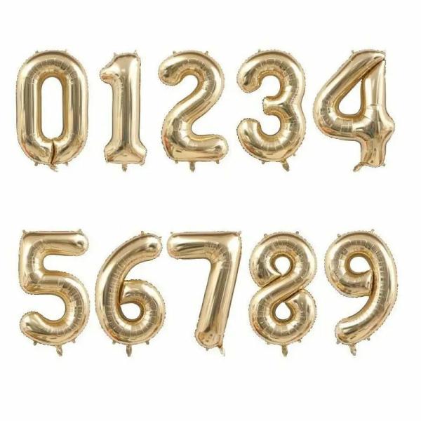 40-Inch Jumbo White Gold 0-9 Number Foil Balloon  |   40-Inch Numbers