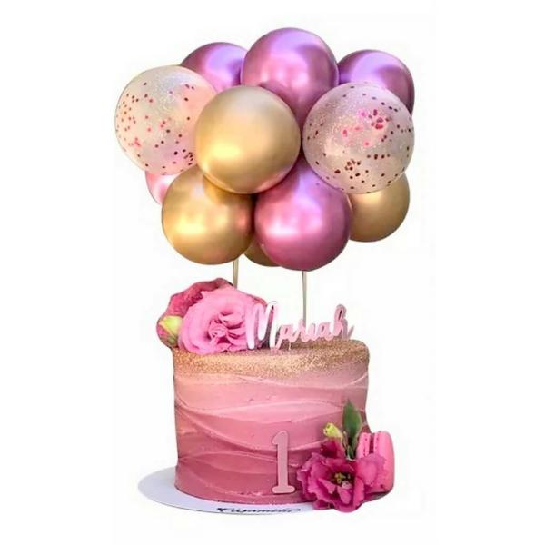 5-Inch Mini Chrome Gold & Hot Pink Balloon Cake Topper Kit  |   Bride To Be