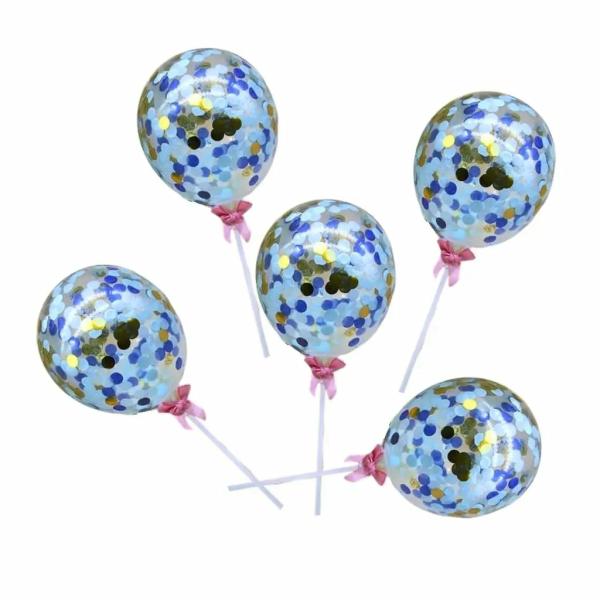 5-Inch Mini Gold Blue Confetti Balloon Wands 5Pk  |   Mini Balloons