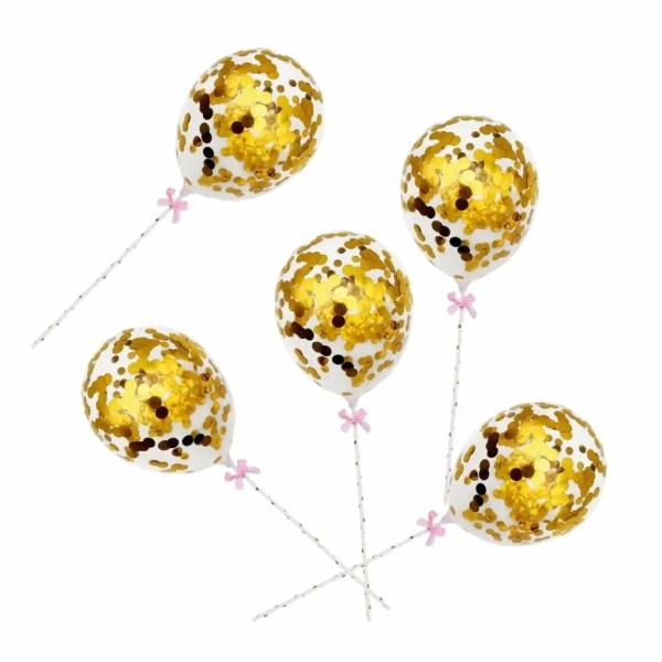 5-Inch Mini Gold Confetti Balloon Wands 5Pk  |   Mini Balloons