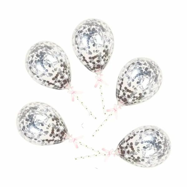 5-Inch Mini Silver Confetti Balloon Cake Topper Kits 5Pk  |   Mini Balloons