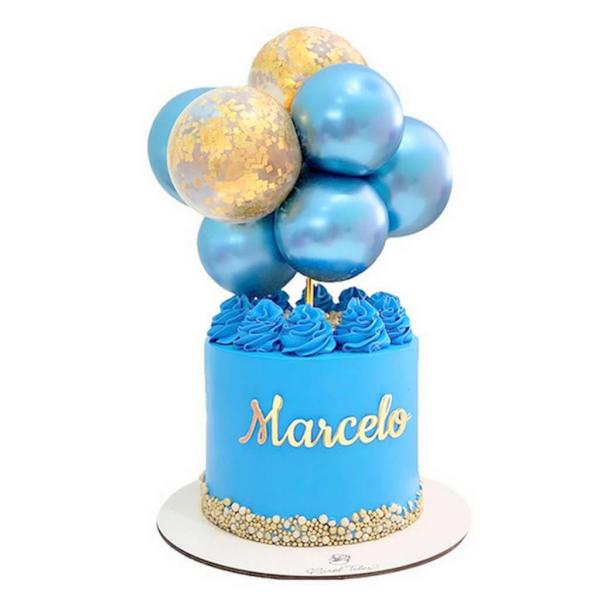 5" Mini Chrome Blue & Gold Confetti Balloon Cake Topper Kit  |   Mini Balloons