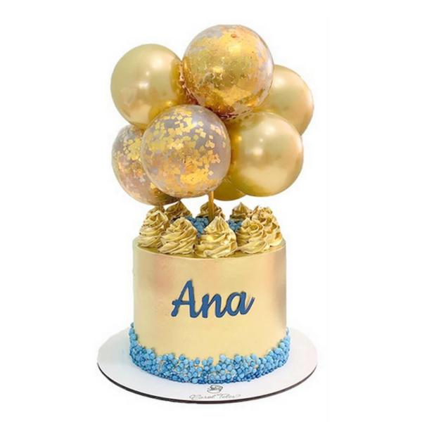 5" Mini Chrome Gold & Confetti Balloon Cake Topper Kit  |   First Birthday