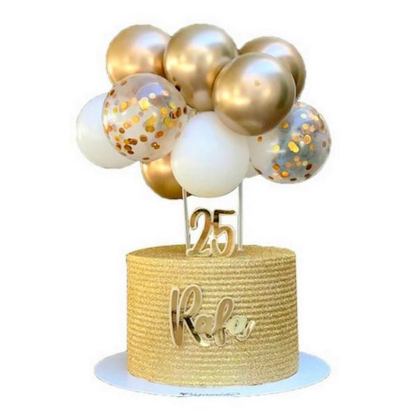 5" Mini Chrome Gold & White Balloon Cake Topper Kit  |   Wedding