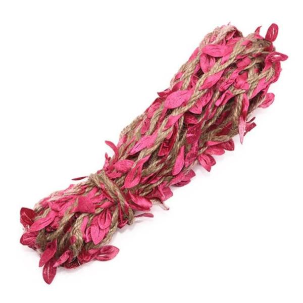 5M Artificial Hot Pink Leaf Hessian Burlap Ribbon Roll  |   Ribbon Rolls