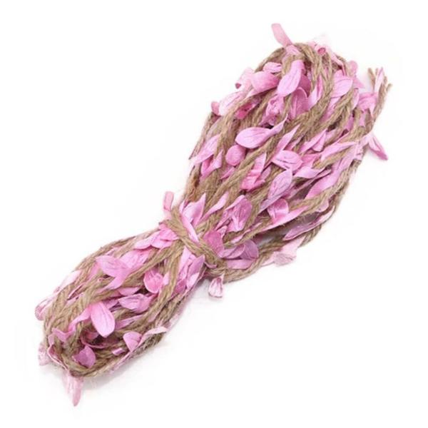 5M Artificial Light Pink Leaf Hessian Burlap Ribbon Roll  |   Ribbon Rolls