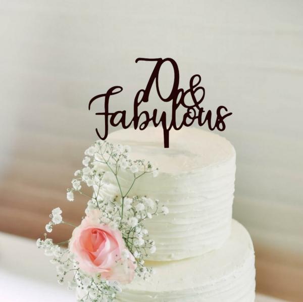 Acrylic Black ’70 & Fabulous’ Cake Topper  |   Script Numbers