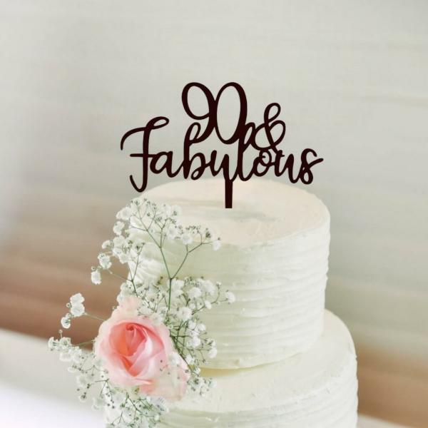 Acrylic Black ’90 & Fabulous’ Cake Topper  |   Script Numbers