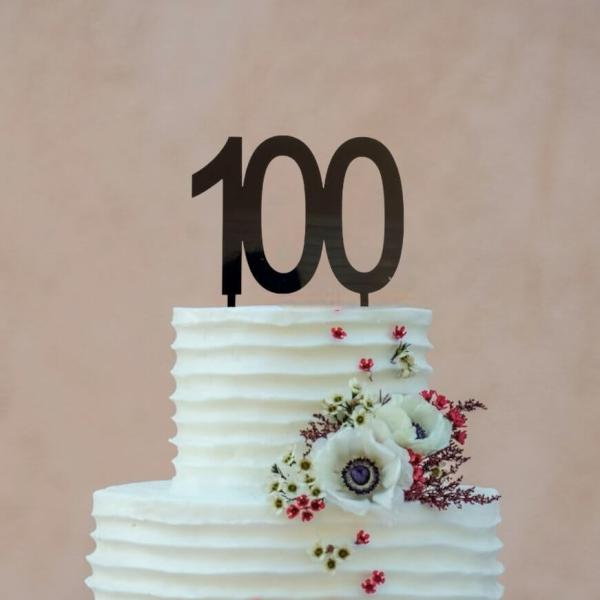 Acrylic Black Age 100 Birthday Cake Topper  |   Numbers