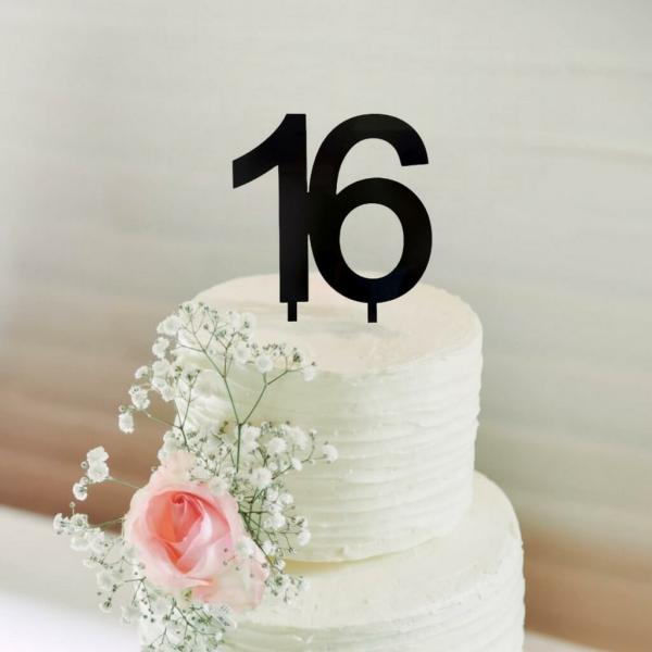 Acrylic Black Age 16 Cake Topper  |   Numbers