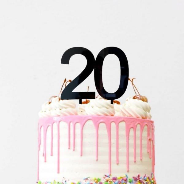 Acrylic Black Age 20 Cake Topper  |   Age