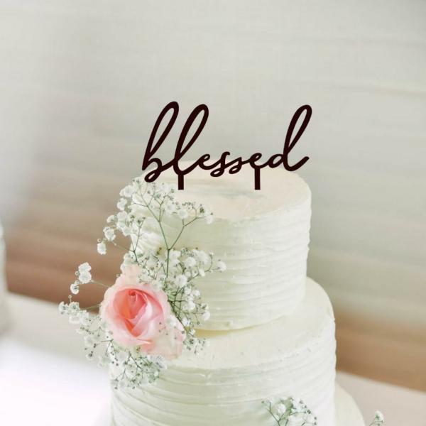 Acrylic Black ‘Blessed’ Christening Cake Topper  |   Christening