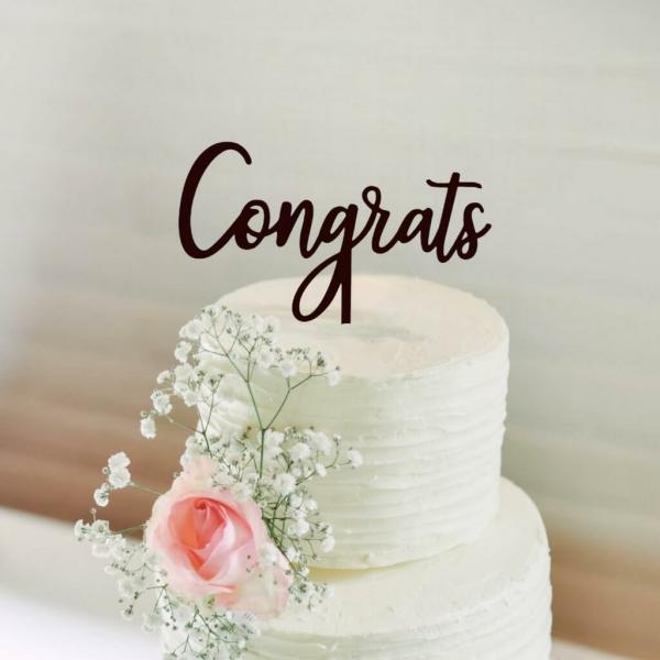 Acrylic Black ‘Congrats’ Cake Topper  |   Engagement