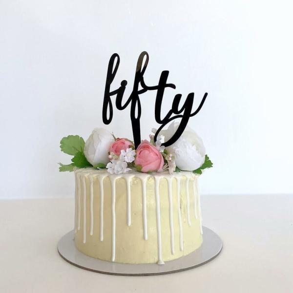 Acrylic Black ‘Fifty’ Birthday Cake Topper  |   Age