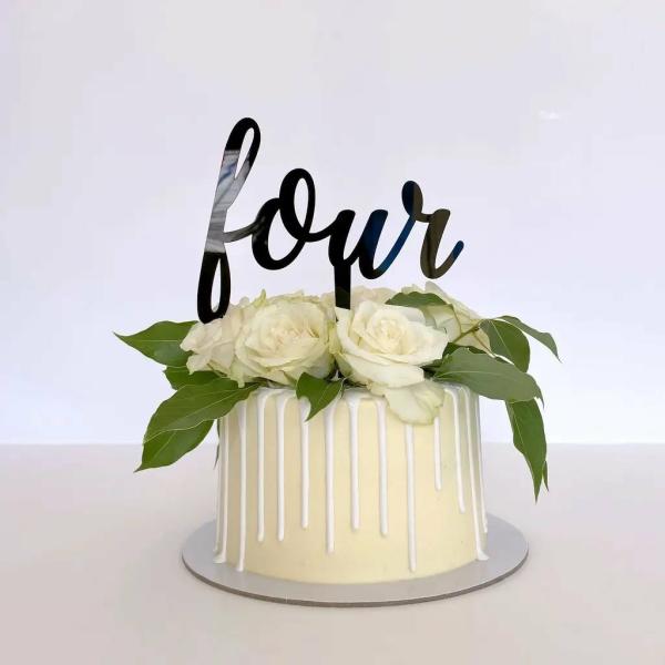 Acrylic Black ‘Four’ 4Th Birthday Cake Topper  |   Age