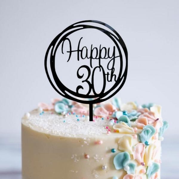 Acrylic Black Geometric ‘Happy 30Th’ Cake Topper  |   Geometric Birthday