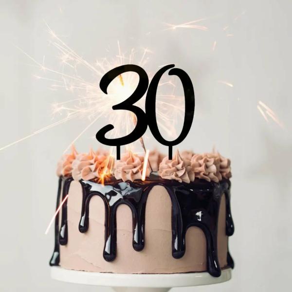 Acrylic Black Number 30 Birthday Cake Topper  |   Age